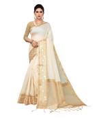 Beige woven cotton silk saree with blouse