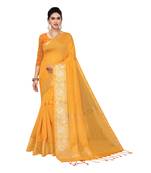 Yellow woven cotton silk saree with blouse