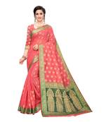 Pink woven cotton silk saree with blouse