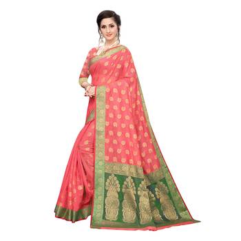 Pink woven cotton silk saree with blouse 2