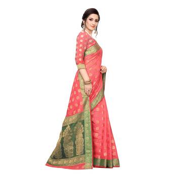 Pink woven cotton silk saree with blouse 3