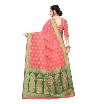 Pink woven cotton silk saree with blouse 4