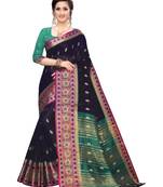 Blue woven cotton silk saree with blouse