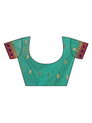 Blue woven cotton silk saree with blouse 5
