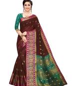 Brown woven cotton silk saree with blouse