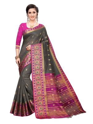 Pink woven cotton silk saree with blouse 1