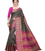 Pink woven cotton silk saree with blouse