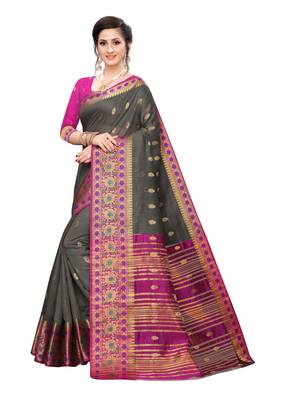 Pink woven cotton silk saree with blouse 2