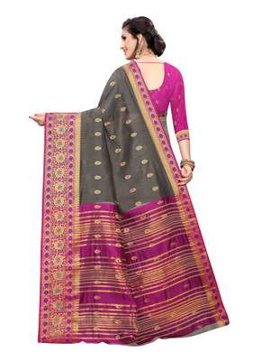 Pink woven cotton silk saree with blouse 4