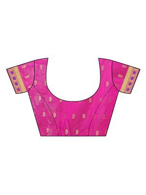 Pink woven cotton silk saree with blouse 5