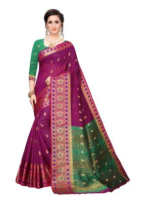 Grey woven cotton silk saree with blouse 1