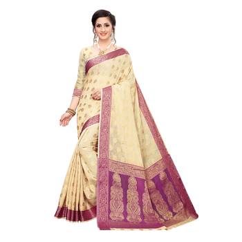 Beige woven cotton silk saree with blouse 1