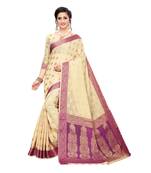 Beige woven cotton silk saree with blouse