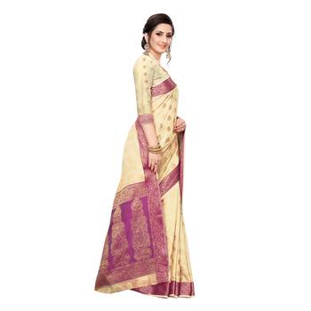 Beige woven cotton silk saree with blouse 3