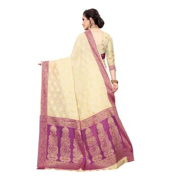 Beige woven cotton silk saree with blouse 4