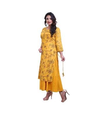 Mustard Attached Kurta With Jacket For Women 3
