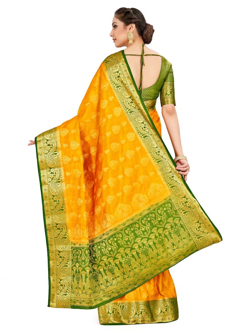 Gold Woven Art Silk Saree With Blouse