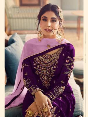 Purple Faux Georgette Fancy Sharara Suit  2