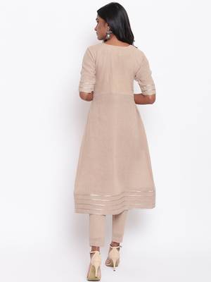 Beige Gota Slit Kurta Set 11