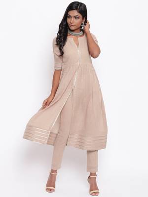 Beige Gota Slit Kurta Set 12