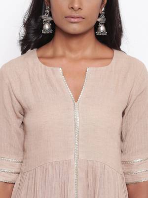 Beige Gota Slit Kurta Set 13