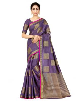 Purple Woven Tussar Silk Saree With Blouse 1