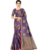 Purple Woven Tussar Silk Saree With Blouse