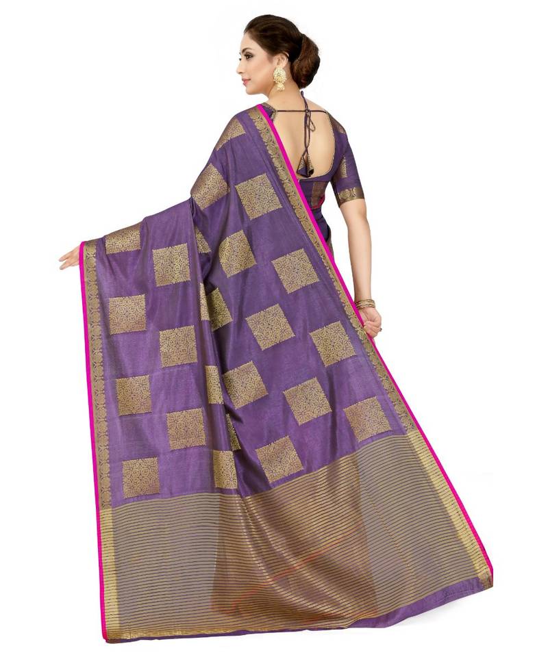 Purple Woven Tussar Silk Saree With Blouse