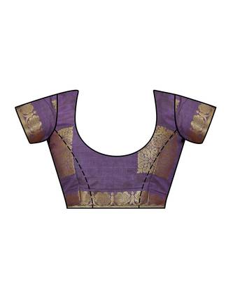 Purple Woven Tussar Silk Saree With Blouse 4