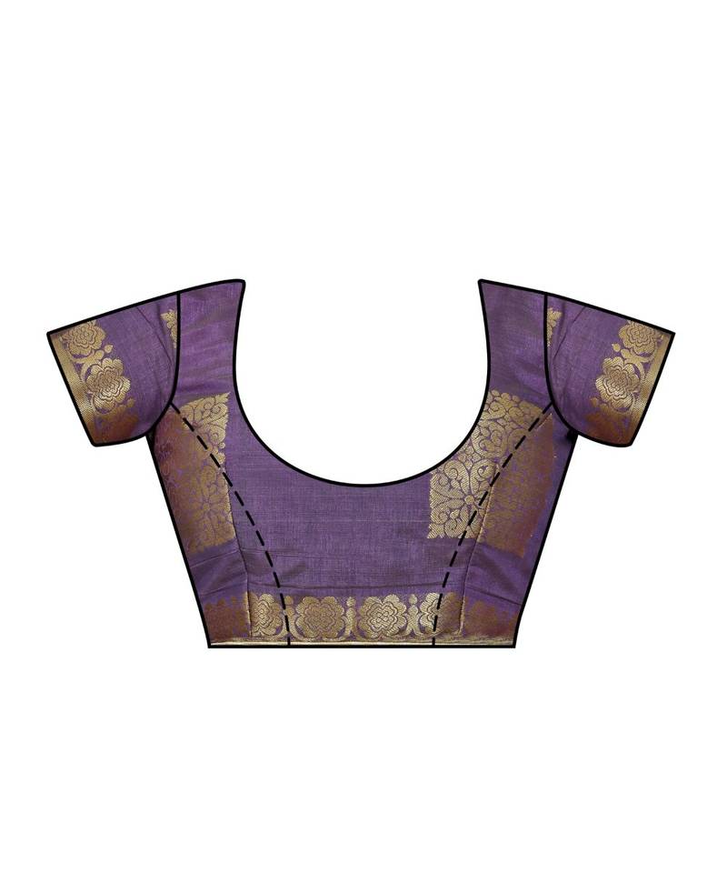 Purple Woven Tussar Silk Saree With Blouse