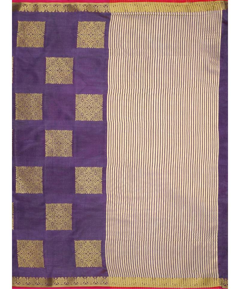 Purple Woven Tussar Silk Saree With Blouse