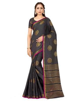 grey woven tussar silk saree with blouse 1