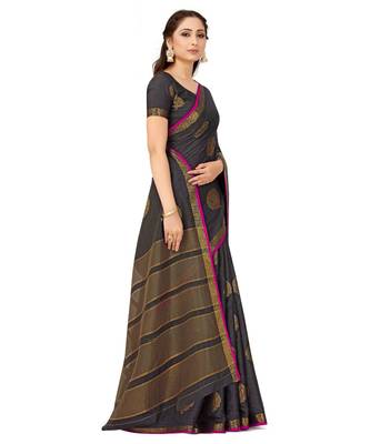 grey woven tussar silk saree with blouse 2