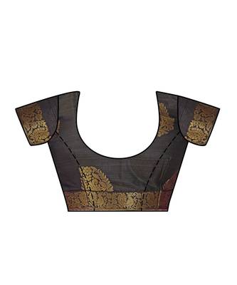 grey woven tussar silk saree with blouse 4