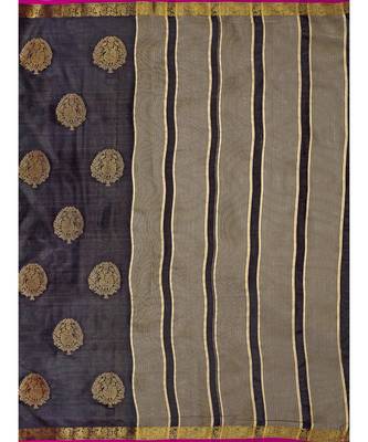 grey woven tussar silk saree with blouse 5