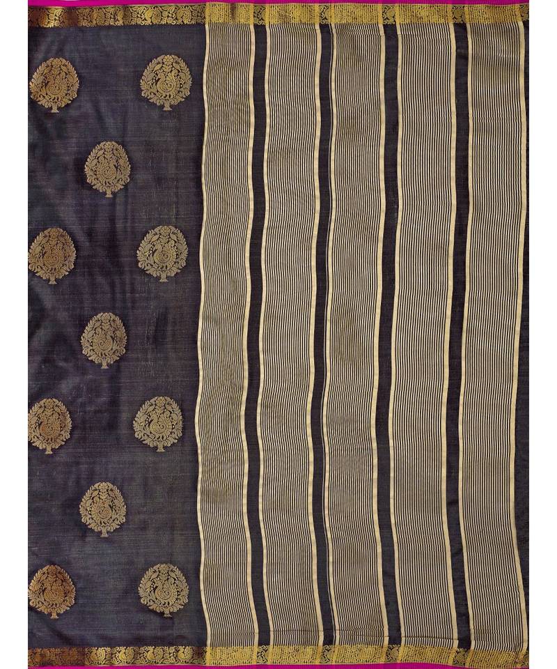 grey woven tussar silk saree with blouse