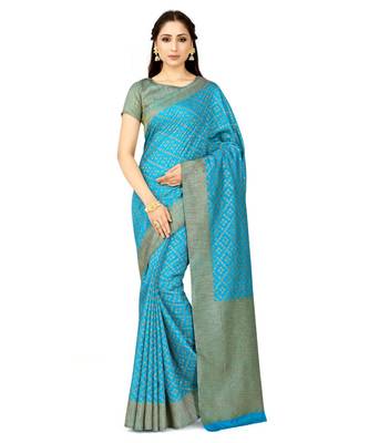 Turquoise Woven Art Silk Saree With Blouse 1