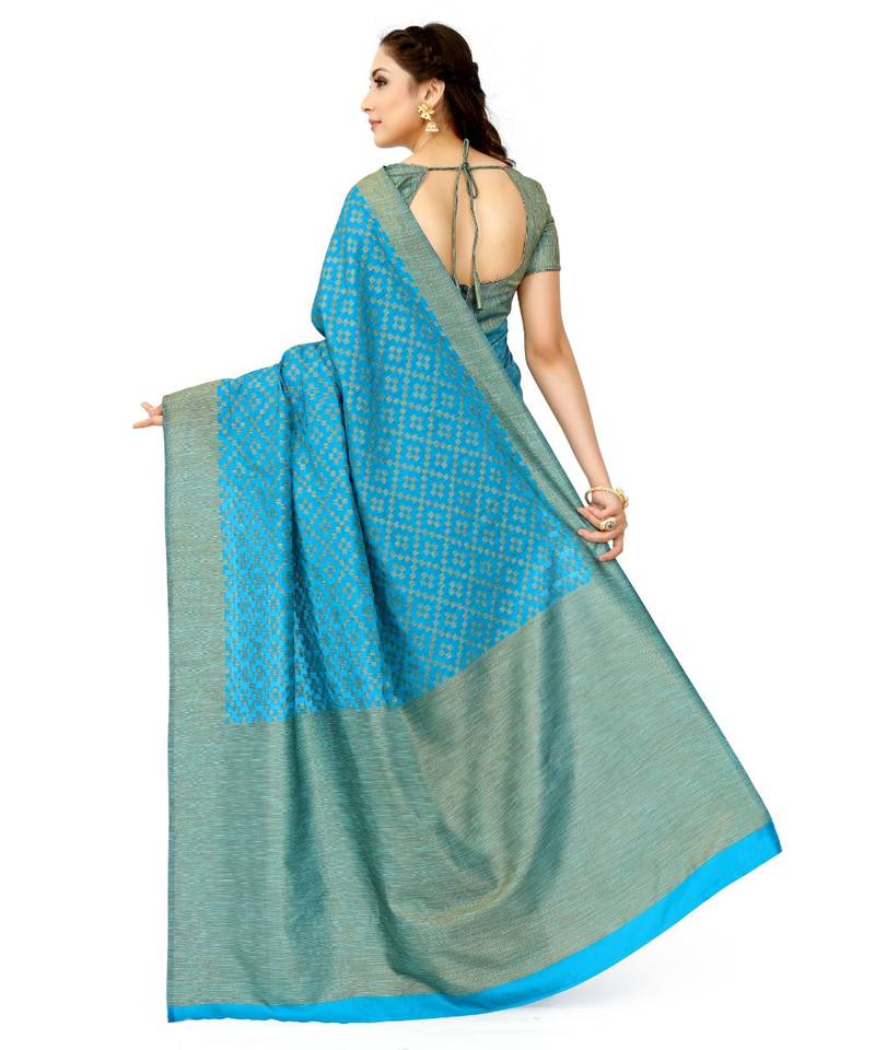 Turquoise Woven Art Silk Saree With Blouse
