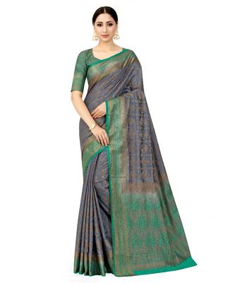 grey woven art silk saree with blouse 1