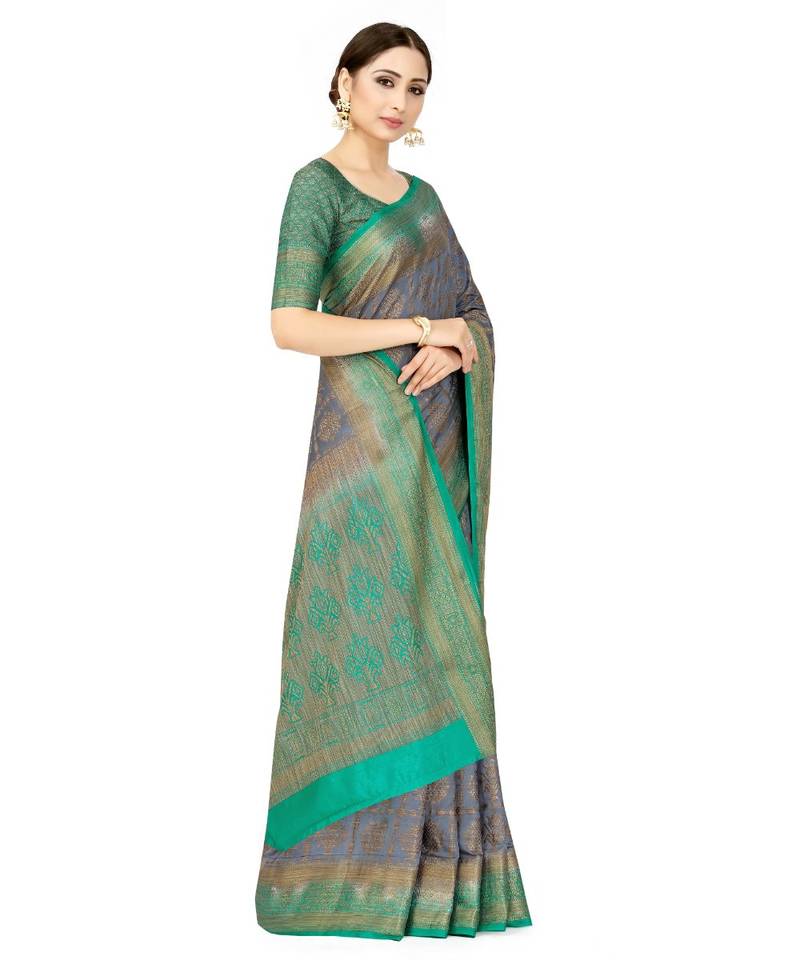 grey woven art silk saree with blouse