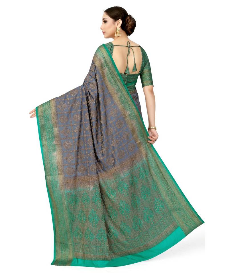 grey woven art silk saree with blouse