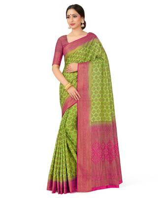 Green Woven Art Silk Saree With Blouse 1