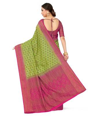 Green Woven Art Silk Saree With Blouse 3
