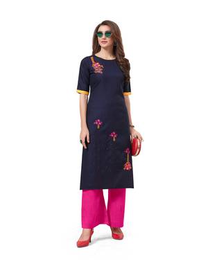 Navy-blue embroidered silk embroidered-kurtis 1