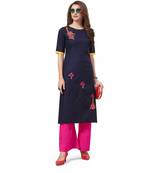 Navy-blue embroidered silk embroidered-kurtis