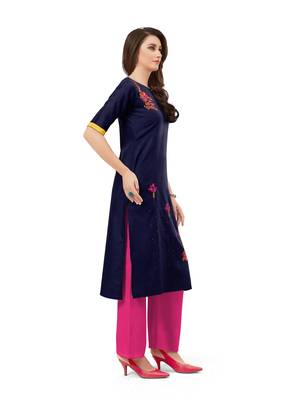 Navy-blue embroidered silk embroidered-kurtis 3