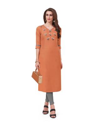 Orange embroidered silk embroidered-kurtis 1