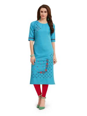 Sky-blue embroidered silk embroidered-kurtis 1
