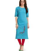 Sky-blue embroidered silk embroidered-kurtis