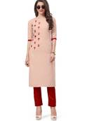 Peach embroidered silk embroidered-kurtis